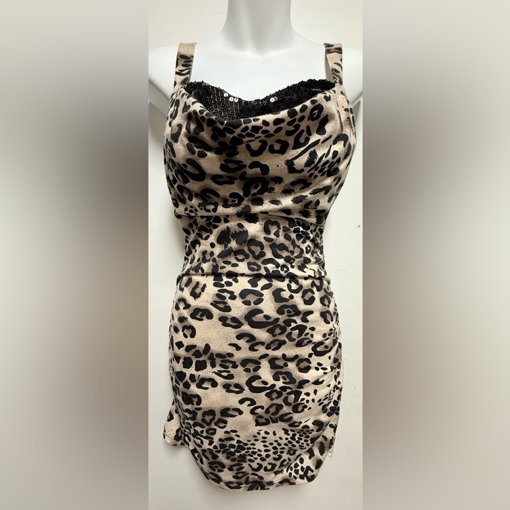 Almost Famous Leopard Print Dress - Black and Tan